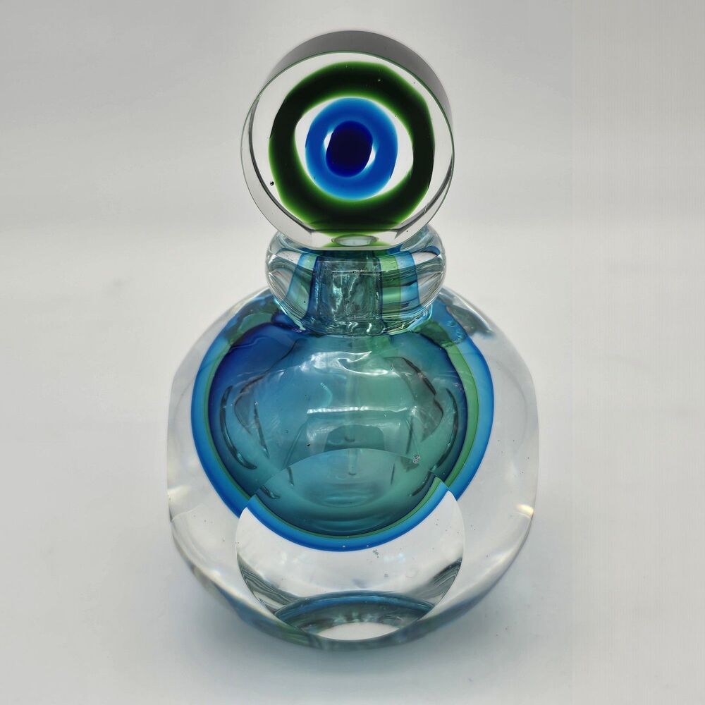 Fifth Avenue Crystal Art Glass "Aura" Green & Blue 5.75" Tall Perfume Bottle